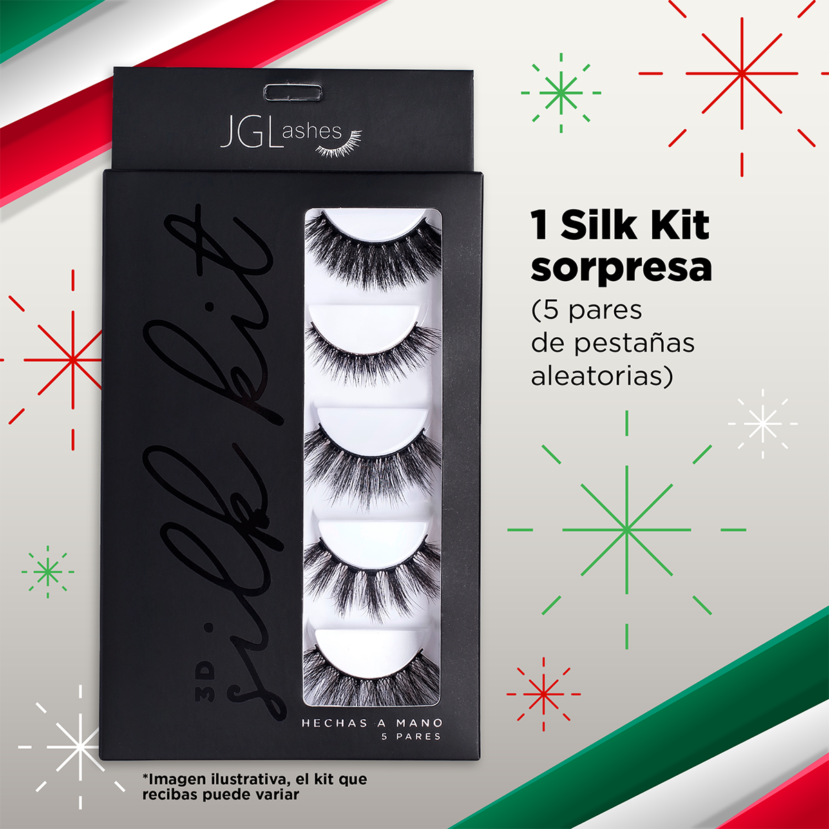 Paquete patrio - Kit 5 pares de pestañas sorpresa + 3 JGLiners