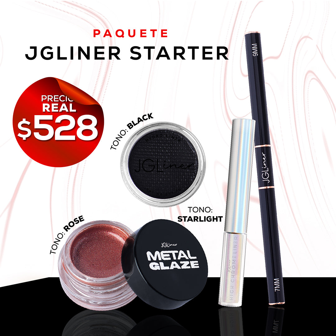 JGLiner Starter- Incluye 1 JGLiner, 1 High Chrome, 1 Metal Glaze y 1 pincel negro de 7–9 mm