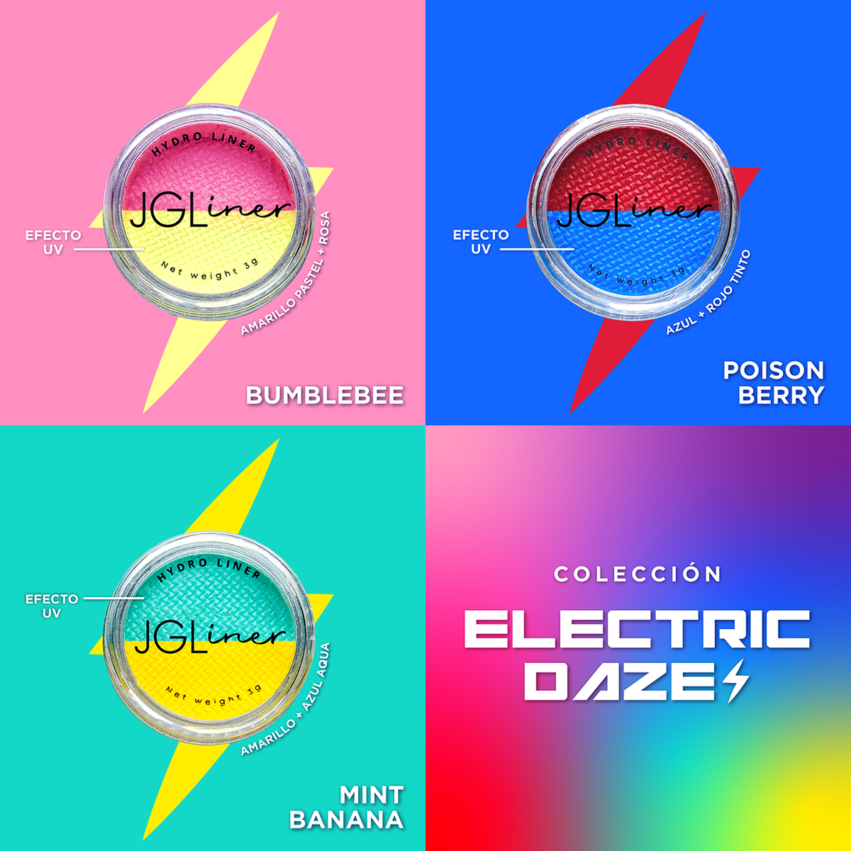 JGliner- Delineadores individuales de la colección Split, Electric Daze, Pastel, Metallic y Matte, activa con agua, cruelty free
