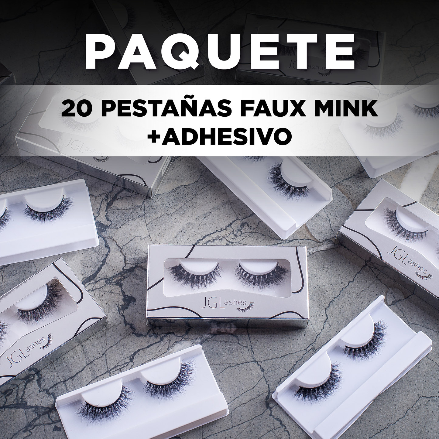 20 pestañas faux mink + adhesivo