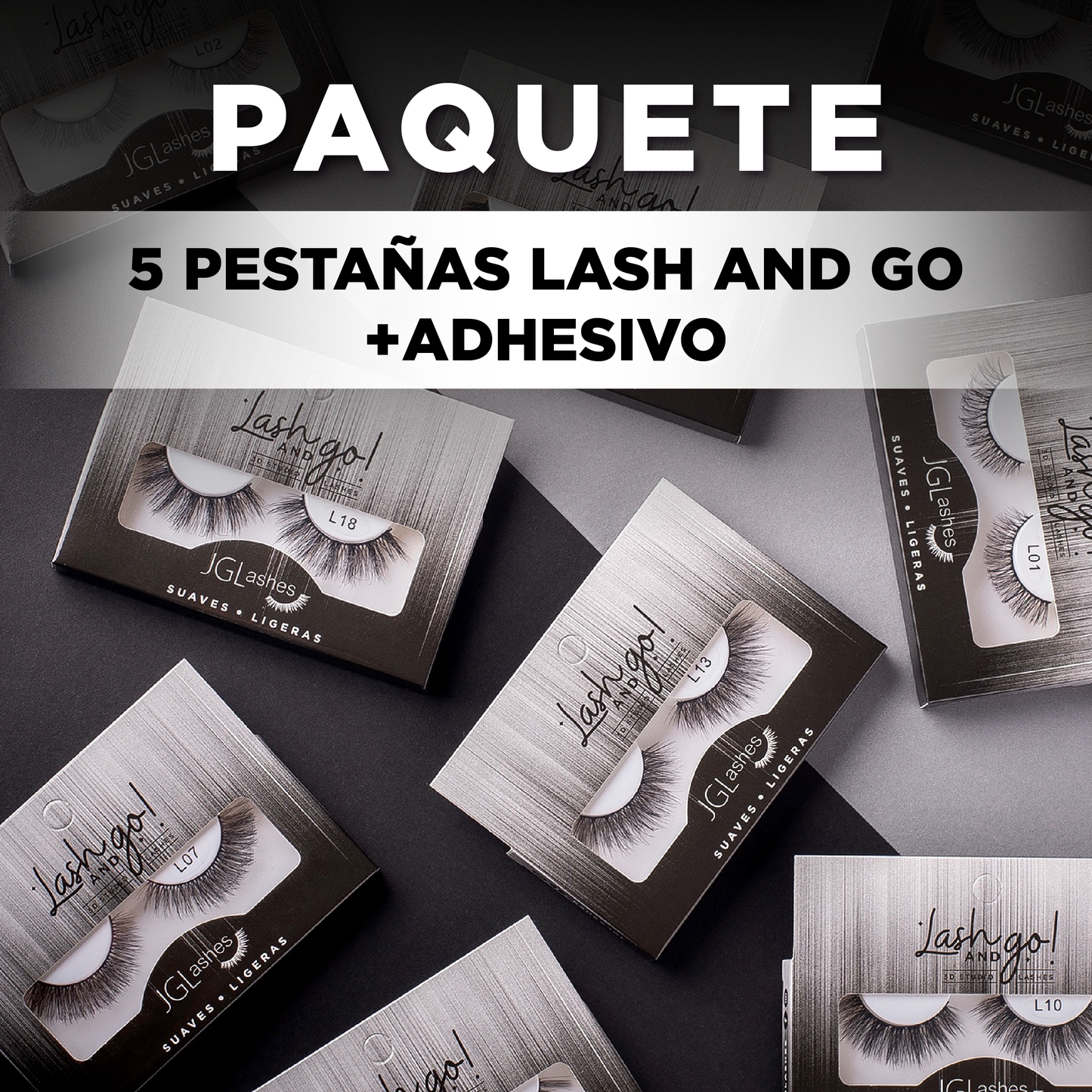 5 pestañas Lash and go + adhesivo