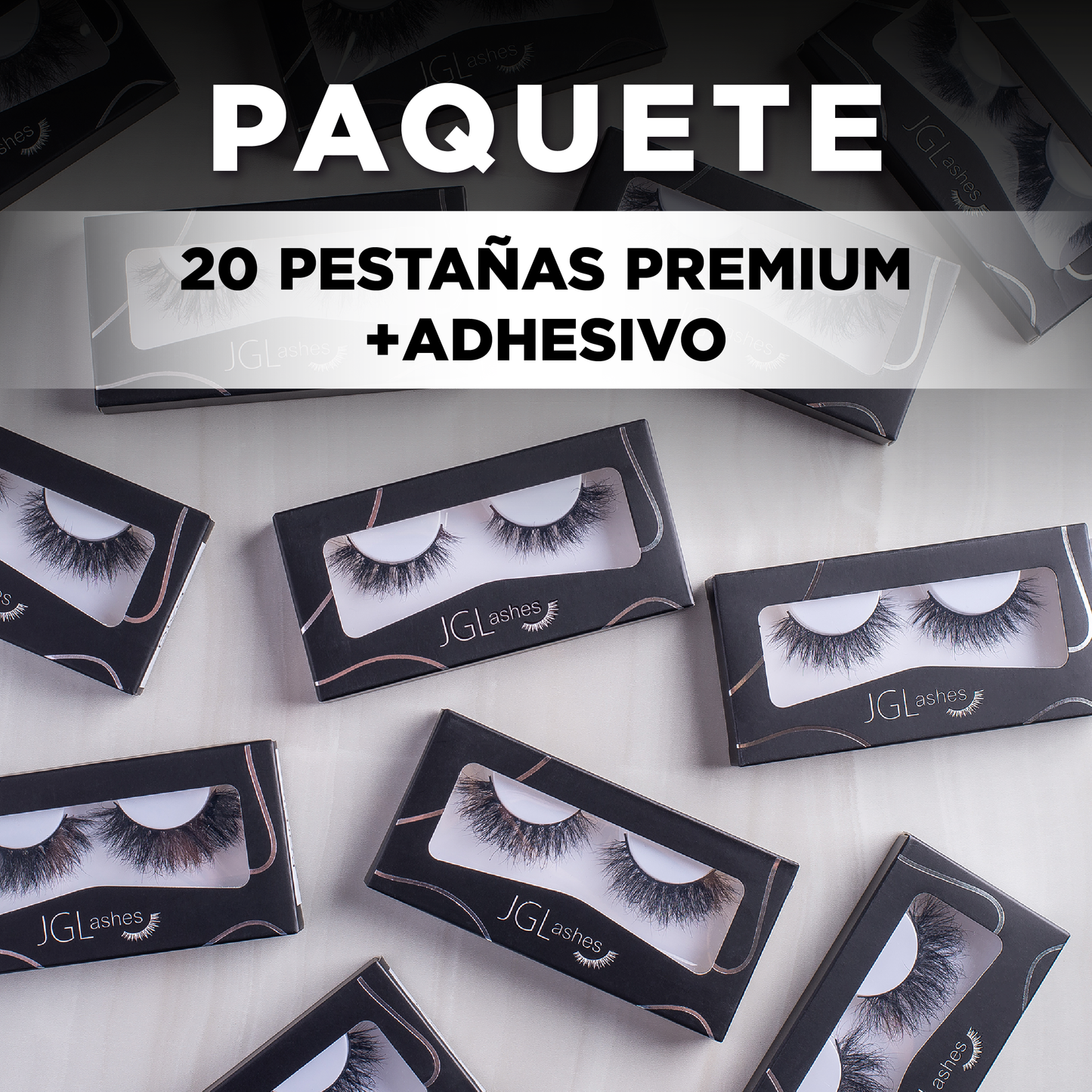 20 pestañas premium + adhesivo