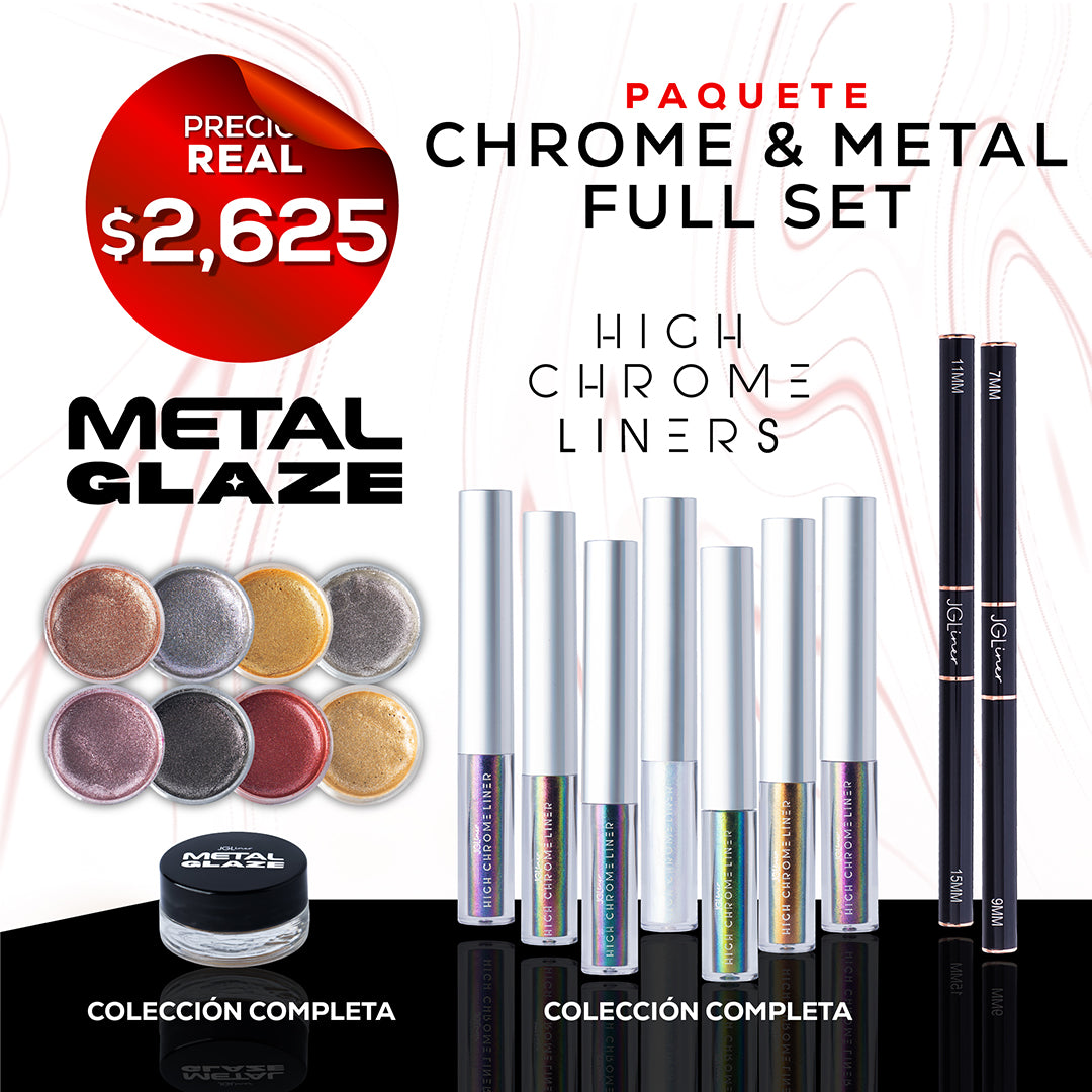 Chrome & Metal Full Set- Incluye la coleccion completa de Metal Glaze y High Chrome + Regalo (paquete de pinceles negros)