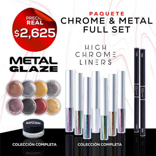 Chrome & Metal Full Set- Incluye la coleccion completa de Metal Glaze y High Chrome + Regalo (paquete de pinceles negros)