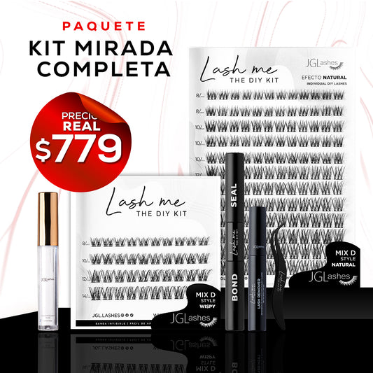 Kit mirada completa- Incluye 1 Lash Me DIY Kit bond negro, Pegamento líquido y 1 Lash me Refills