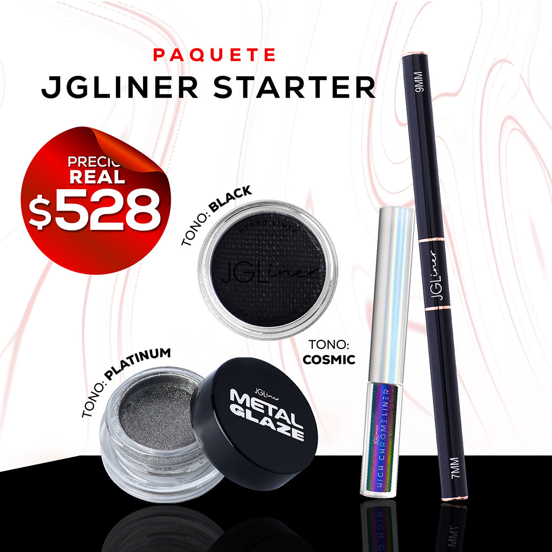 JGLiner Starter- Incluye 1 JGLiner, 1 High Chrome, 1 Metal Glaze y 1 pincel negro de 7–9 mm