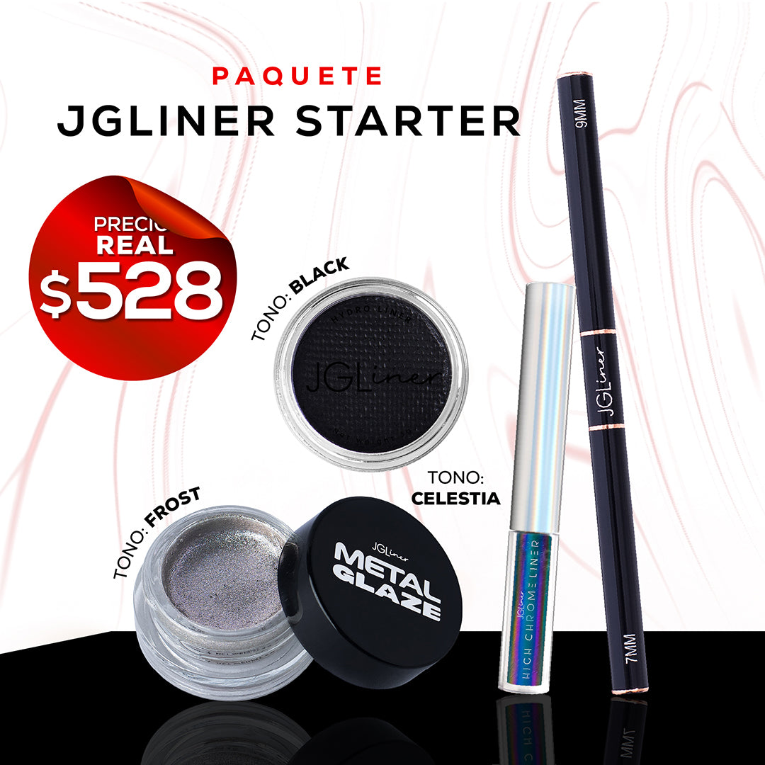 JGLiner Starter- Incluye 1 JGLiner, 1 High Chrome, 1 Metal Glaze y 1 pincel negro de 7–9 mm