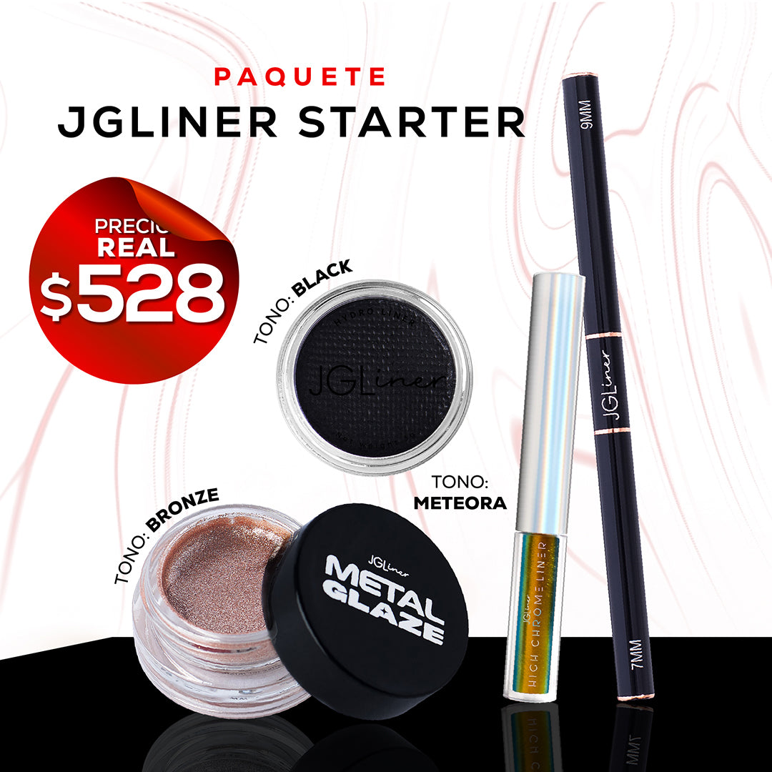 JGLiner Starter- Incluye 1 JGLiner, 1 High Chrome, 1 Metal Glaze y 1 pincel negro de 7–9 mm
