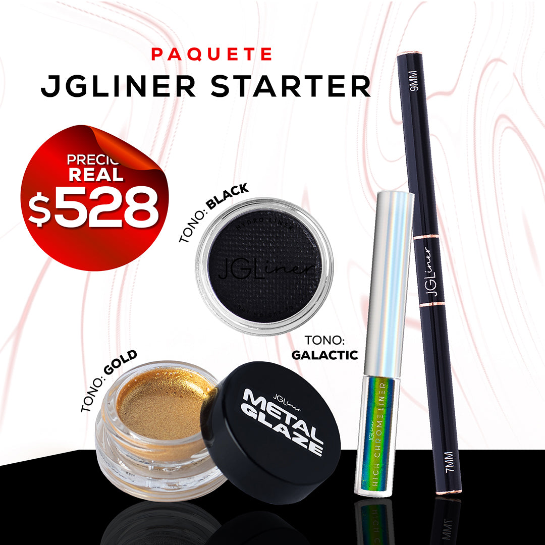JGLiner Starter- Incluye 1 JGLiner, 1 High Chrome, 1 Metal Glaze y 1 pincel negro de 7–9 mm