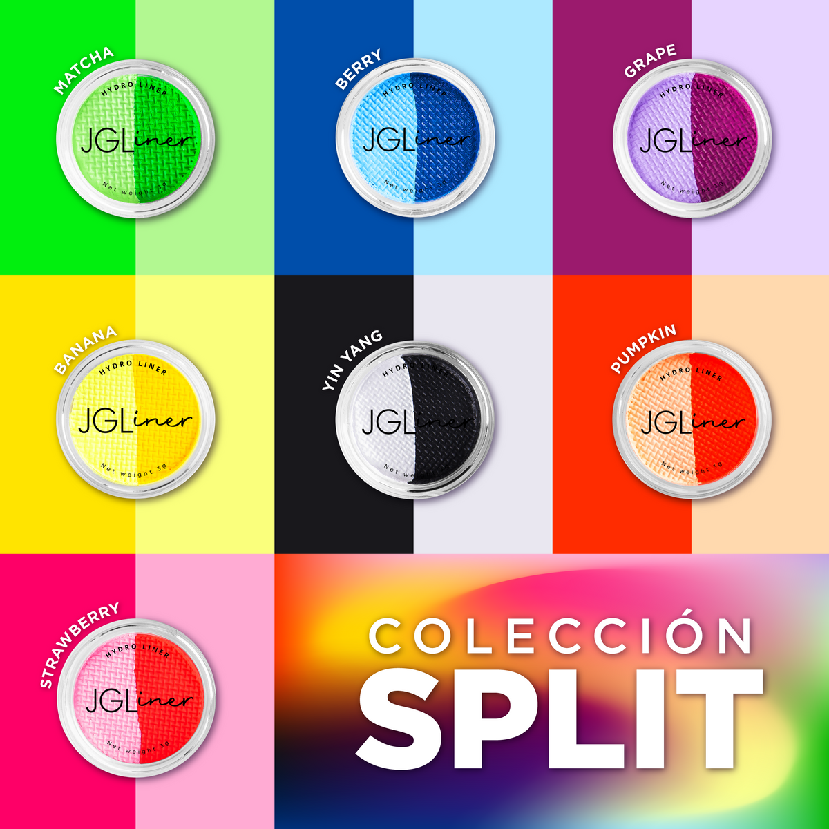 JGliner- Delineadores individuales de la colección Split, Electric Daze, Pastel, Metallic y Matte, activa con agua, cruelty free